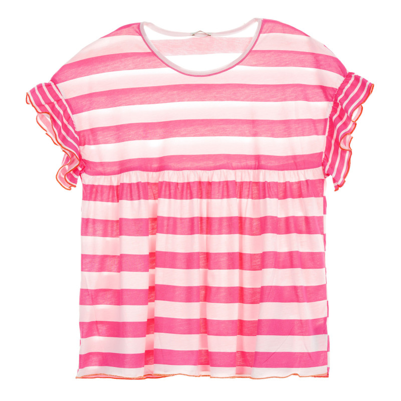 Μπλουζάκι με βολάν στα μανίκια σε λωρίδα λευκού-ροζ  225402