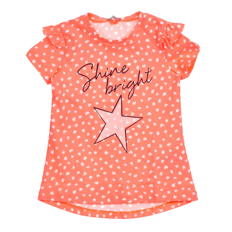 Βαμβακερό μπλουζάκι με εκτύπωση και βολάν, πορτοκαλί  225417