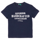 Βαμβακερό μπλουζάκι με επιγραφή για ένα μωρό, σκούρο μπλε Benetton 225436 