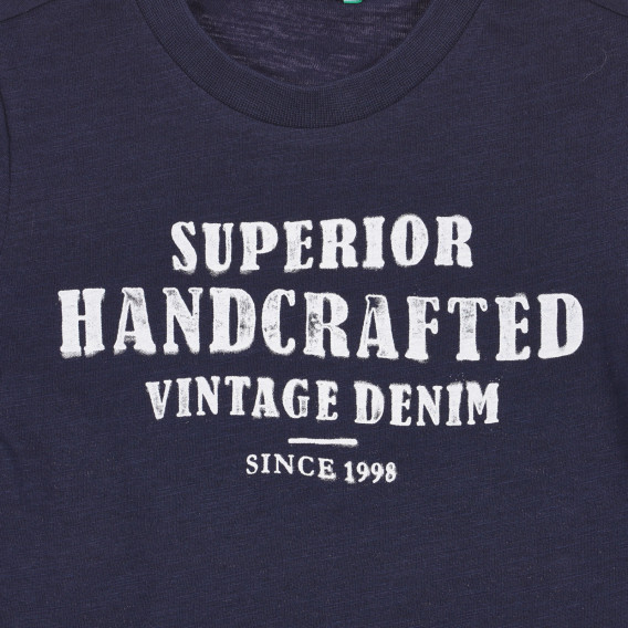 Βαμβακερό μπλουζάκι με επιγραφή για ένα μωρό, σκούρο μπλε Benetton 225437 2