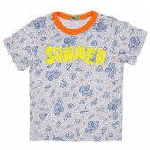 Βαμβακερό μπλουζάκι με τύπωμα και επιγραφή Καλοκαίρι, γκρι Benetton 225448 