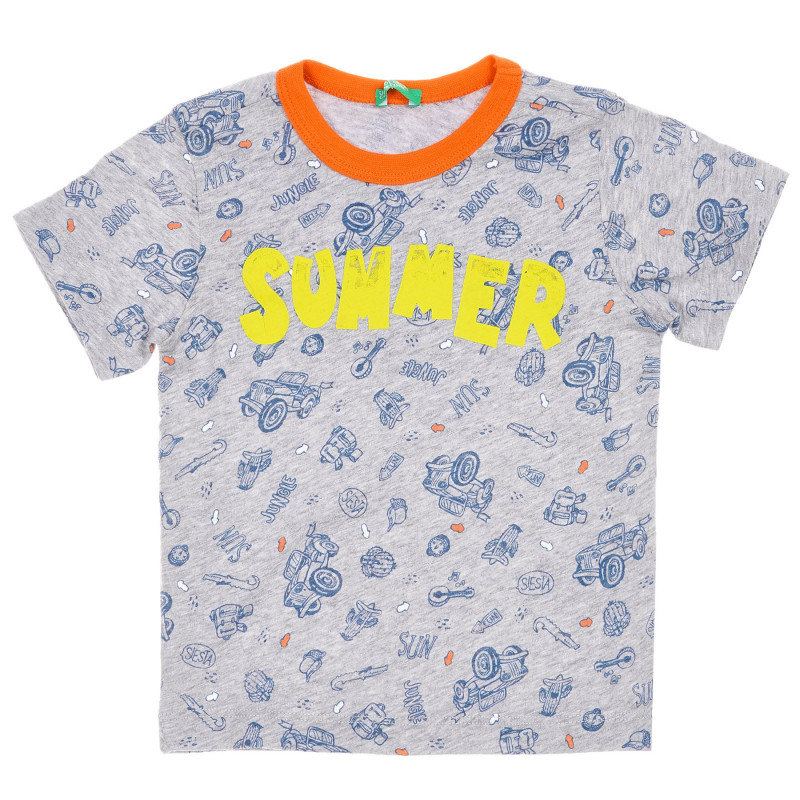 Βαμβακερό μπλουζάκι με τύπωμα και επιγραφή Καλοκαίρι, γκρι  225448