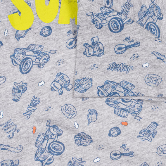 Βαμβακερό μπλουζάκι με τύπωμα και επιγραφή Καλοκαίρι, γκρι Benetton 225450 3