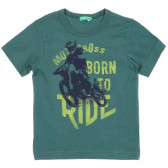 Βαμβακερό μπλουζάκι με τύπωμα μοτοσυκλέτας, πράσινο Benetton 225476 