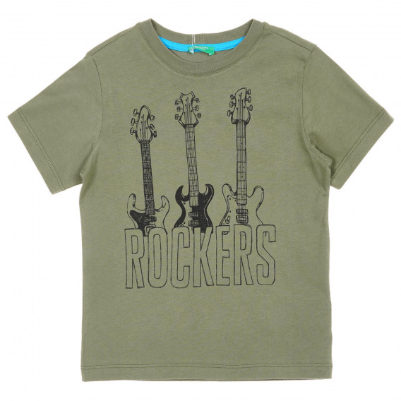 Βαμβακερό μπλουζάκι με τύπωμα κιθάρας, πράσινο Benetton 225492 