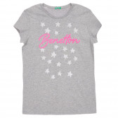 Βαμβακερό μπλουζάκι με αστέρια και επιγραφή της μάρκας, γκρι Benetton 225500 
