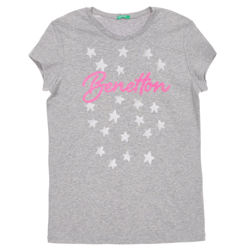 Βαμβακερό μπλουζάκι με αστέρια και επιγραφή της μάρκας, γκρι  225500