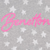 Βαμβακερό μπλουζάκι με αστέρια και επιγραφή της μάρκας, γκρι Benetton 225501 2