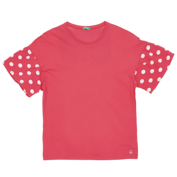 Βαμβακερό μπλουζάκι με εικονική εκτύπωση στα μανίκια, ροζ Benetton 225504 