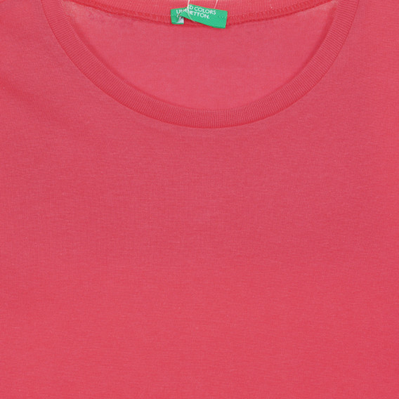 Βαμβακερό μπλουζάκι με εικονική εκτύπωση στα μανίκια, ροζ Benetton 225505 2