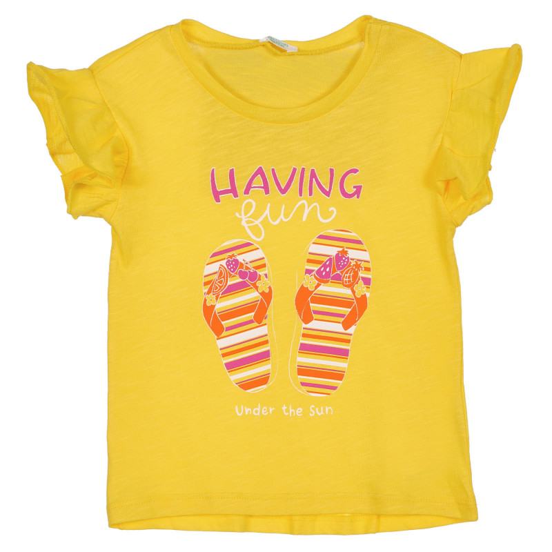 Βαμβακερή μπλούζα με βολάν τυπωμένη για ένα μωρό, κίτρινο  225532