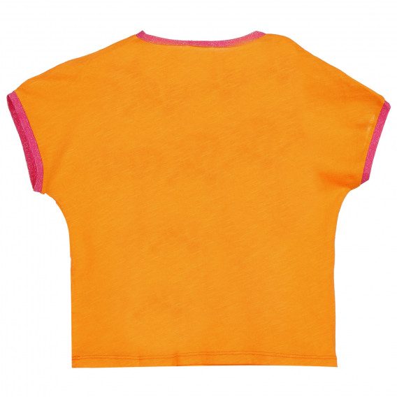 Βαμβακερό μπλουζάκι με ροζ πινελιές και επιγραφή με μπρόκ, πορτοκαλί Benetton 225563 4