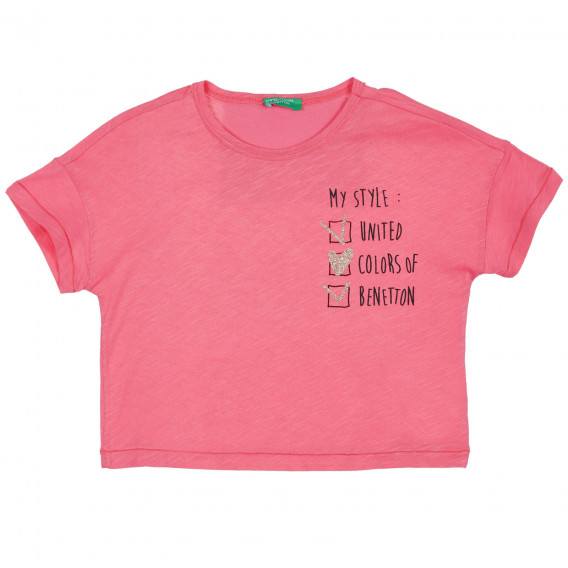 Βαμβακερή μπλούζα με μια επιγραφή, ροζ Benetton 225564 