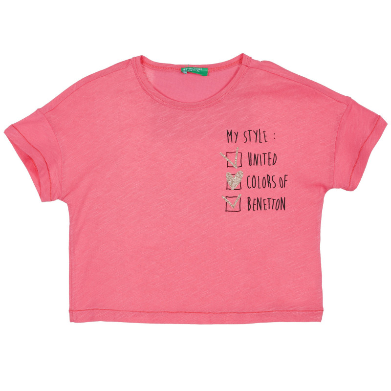 Βαμβακερή μπλούζα με μια επιγραφή, ροζ  225564