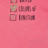 Βαμβακερή μπλούζα με μια επιγραφή, ροζ Benetton 225565 2