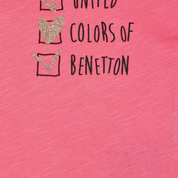 Βαμβακερή μπλούζα με μια επιγραφή, ροζ Benetton 225565 2