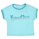 Βαμβακερό μπλουζάκι με επιγραφή brocade, ανοιχτό μπλε Benetton 225568 