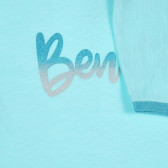 Βαμβακερό μπλουζάκι με επιγραφή brocade, ανοιχτό μπλε Benetton 225570 3