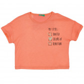 Βαμβακερή μπλούζα με επιγραφή, πορτοκαλί Benetton 225572 