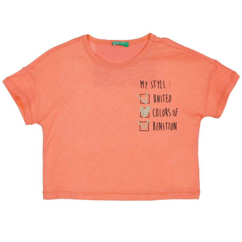 Βαμβακερή μπλούζα με επιγραφή, πορτοκαλί  225572