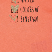 Βαμβακερή μπλούζα με επιγραφή, πορτοκαλί Benetton 225573 2
