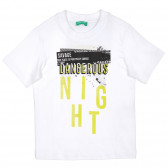 Βαμβακερό μπλουζάκι με επιγραφή, σε λευκό χρώμα Benetton 225616 