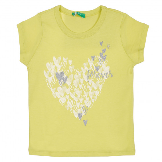 Βαμβακερό μπλουζάκι με τύπωμα καρδιάς για ένα μωρό, ανοιχτό πράσινο Benetton 225640 