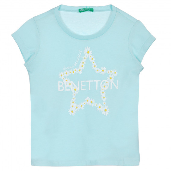 Βαμβακερό μπλουζάκι με επώνυμη επιγραφή για ένα μωρό, γαλάζιο Benetton 225656 
