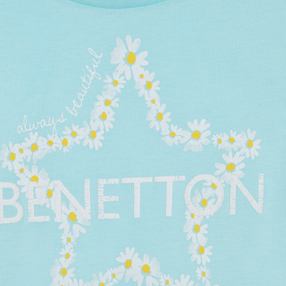 Βαμβακερό μπλουζάκι με επώνυμη επιγραφή για ένα μωρό, γαλάζιο Benetton 225657 2