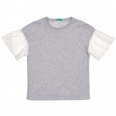 Βαμβακερή μπλούζα με κοντά μανίκια δαντέλα, γκρι Benetton 225664 