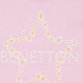 Βαμβακερό μπλουζάκι με την επιγραφή της μάρκας, ροζ Benetton 225692 2