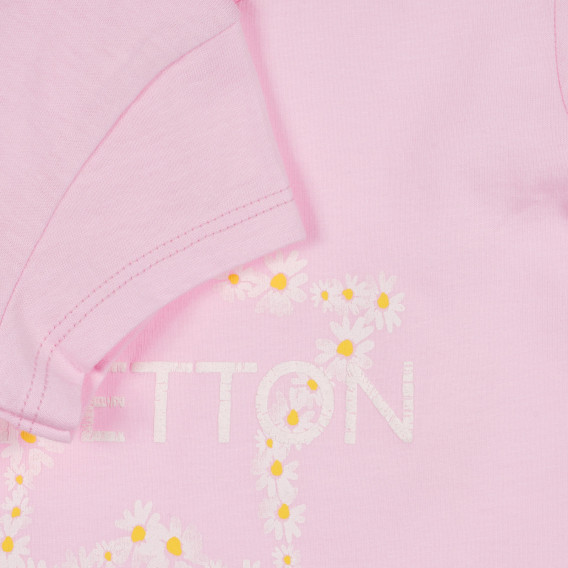 Βαμβακερό μπλουζάκι με την επιγραφή της μάρκας, ροζ Benetton 225693 3