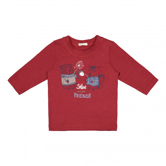 Βαμβακερή μπλούζα με μακριά μανίκια για μωρά, κόκκινη Benetton 226279 