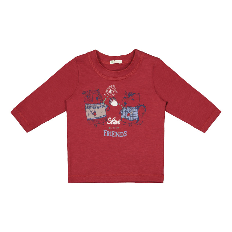 Βαμβακερή μπλούζα με μακριά μανίκια για μωρά, κόκκινη  226279