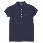Βαμβακερό μπλουζάκι με γιακά και λογότυπο μάρκας, σε σκούρο μπλε χρώμα Benetton 226904 
