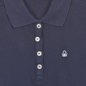 Βαμβακερό μπλουζάκι με γιακά και λογότυπο μάρκας, σε σκούρο μπλε χρώμα Benetton 226905 2