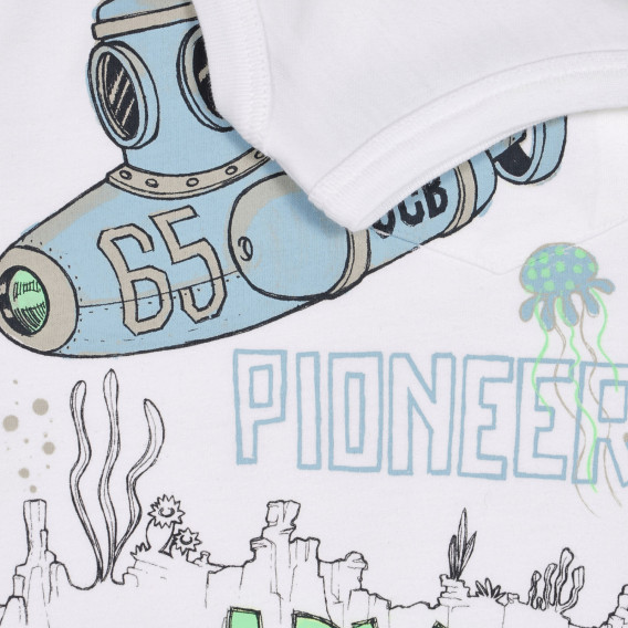 Βαμβακερή μπλούζα με γραφιστικό σχέδιο για μωρό, λευκή Benetton 227016 3