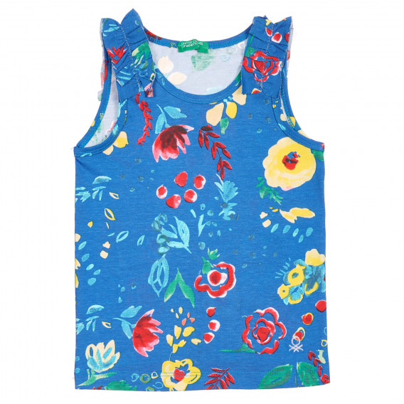 Βαμβακερή μπλούζα με σούφρες και floral μοτίβο, μπλε Benetton 227025 