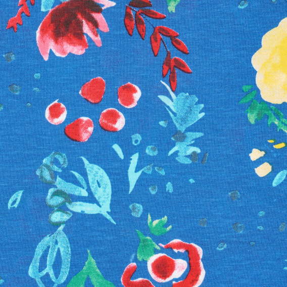 Βαμβακερή μπλούζα με σούφρες και floral μοτίβο, μπλε Benetton 227026 2