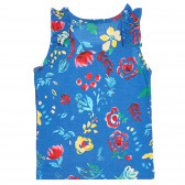Βαμβακερή μπλούζα με σούφρες και floral μοτίβο, μπλε Benetton 227028 4