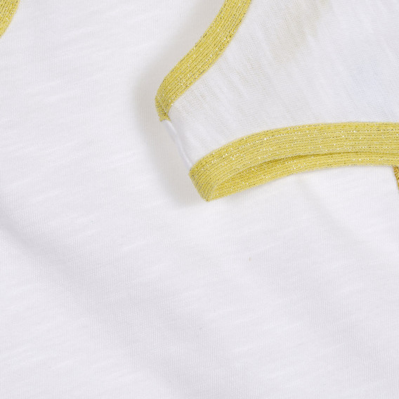Βαμβακερή μπλούζα με κίτρινες πινελιές και κέντημα, λευκή Benetton 227031 3