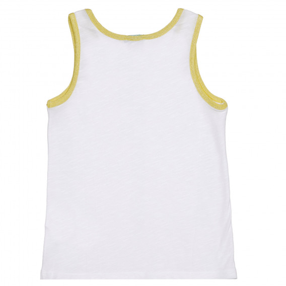 Βαμβακερή μπλούζα με κίτρινες πινελιές και κέντημα, λευκή Benetton 227032 4