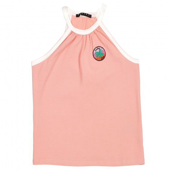 Βαμβακερή μπλούζα με άσπρα άκρα και κέντημα, ροζ Sisley 227049 