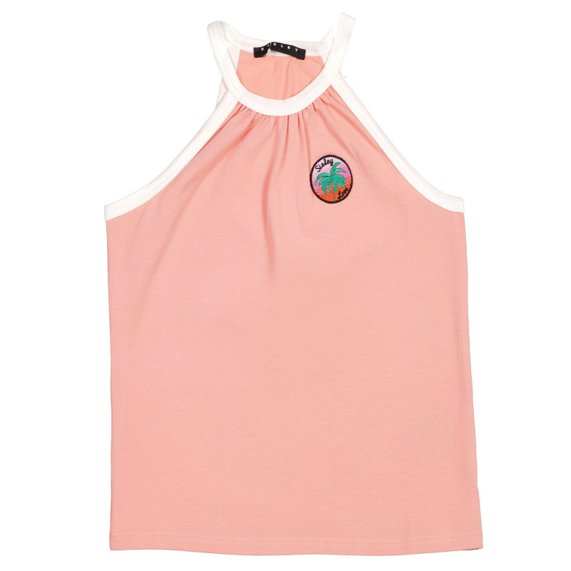 Βαμβακερή μπλούζα με άσπρα άκρα και κέντημα, ροζ  227049