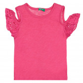 Βαμβακερή μπλούζα, σε ροζ χρώμα με κομμένα μανίκια Benetton 227088 