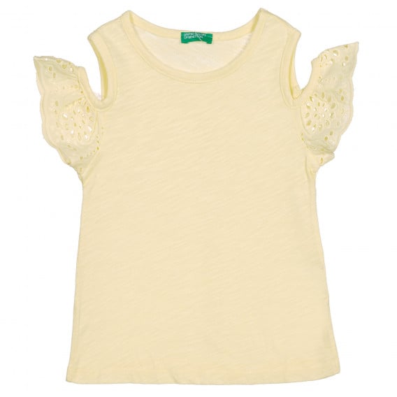 Βαμβακερή μπλούζα με μανίκια, κίτρινη Benetton 227099 