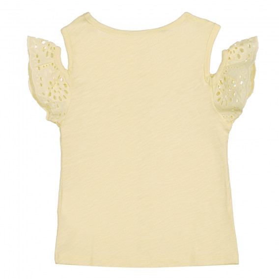 Βαμβακερή μπλούζα με μανίκια, κίτρινη Benetton 227101 3