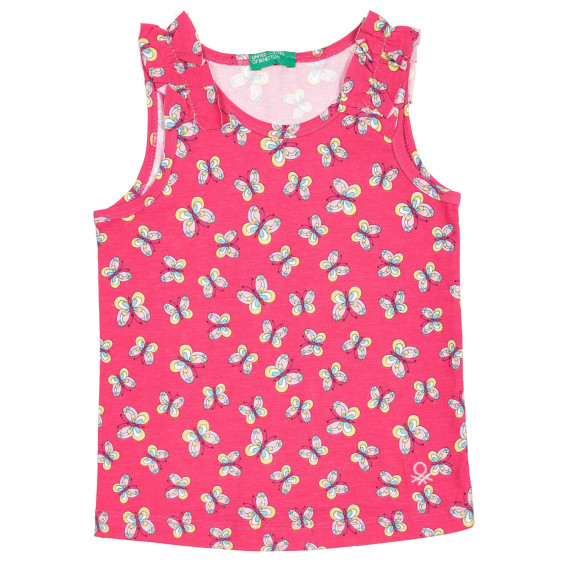 Βαμβακερή μπλούζα με στάμπα και σούφρες στα μανίκια για μωρό, ροζ Benetton 227109 