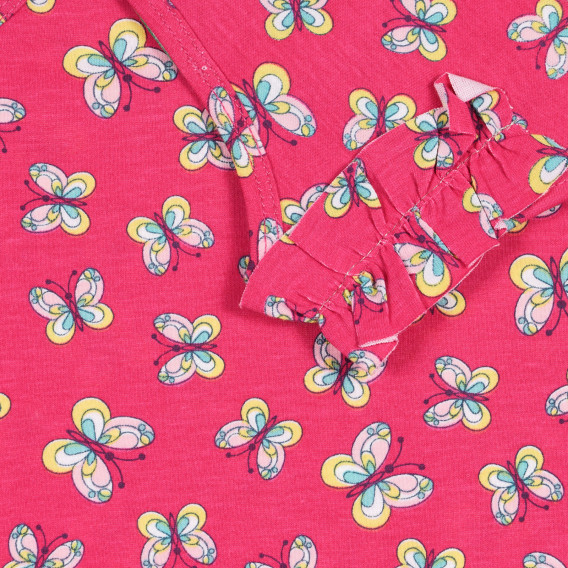 Βαμβακερή μπλούζα με στάμπα και σούφρες στα μανίκια για μωρό, ροζ Benetton 227111 3