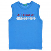 Βαμβακερή μπλούζα με λογότυπο μάρκας, μπλε Benetton 227133 